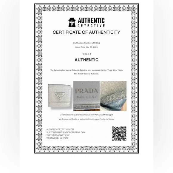 Prada Vitello Dino Leather Mini Wallet - Metallic Silver with COA - Picture 16 of 16